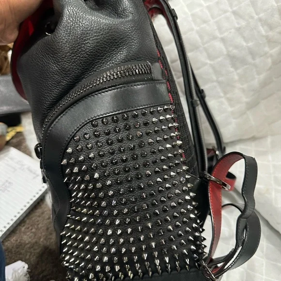 Christian Louboutin Black Studded Backpack with Red Accents - Picture 7 of 13